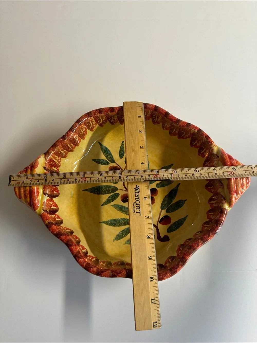 Vintage Italica Ars Hand Painted Cream Red Green Bowl.Made in Italy.Olive Branch
